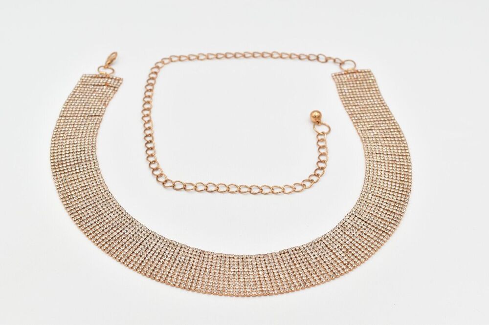 Vintage Crystal Chain Belt Gold Tone Thick Chunky Rhinestone Sparkling 26"-46"